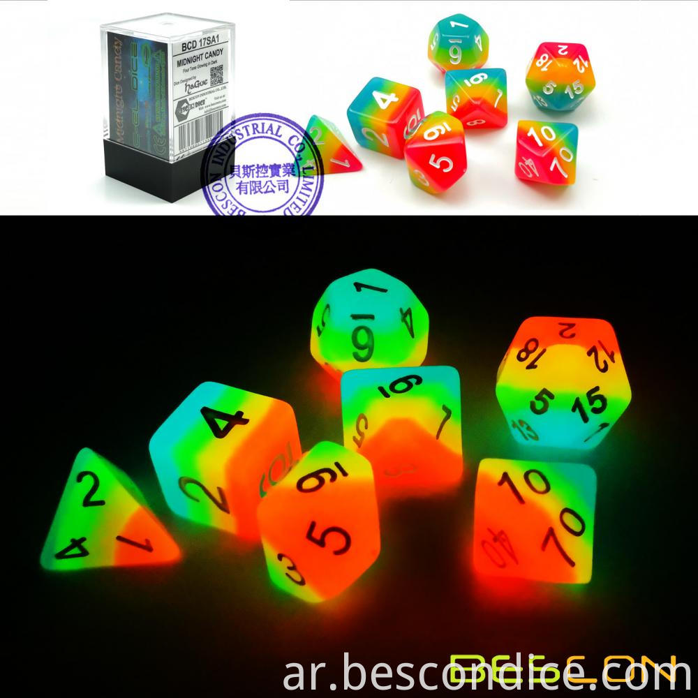 Rainbow Glowing Polyhedral Dice 7pcs 1